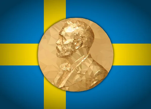 Gold Medal Nobel Prize Graphics Elaboration Polygons Swedish Flag — Stock Vector
