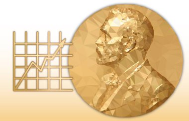 Nobel Ekonomi Ödülü, altın poligonal madalya ve grafik sembolü