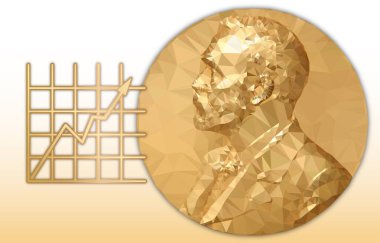 Nobel Economy award, gold polygonal medal and Graph symbol clipart