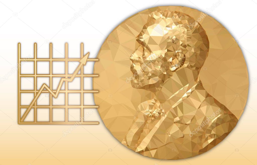 Nobel Economy award, gold polygonal medal and Graph symbol