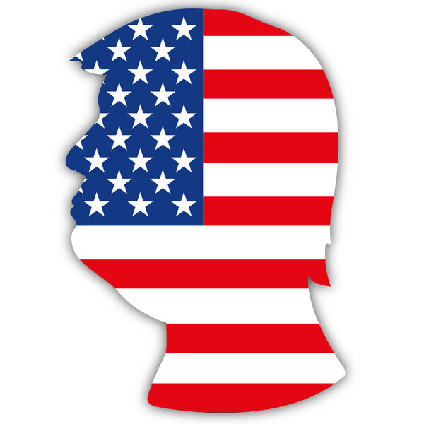 Силуэт Дональда Трампа на флаге США, векторная иллюстрация, США
