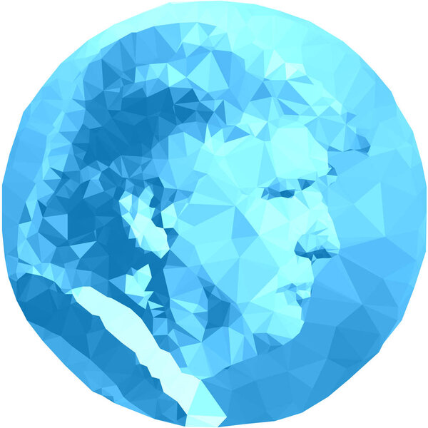 Donald Trump medal or coin in polygonal style, vector illustration, blue version