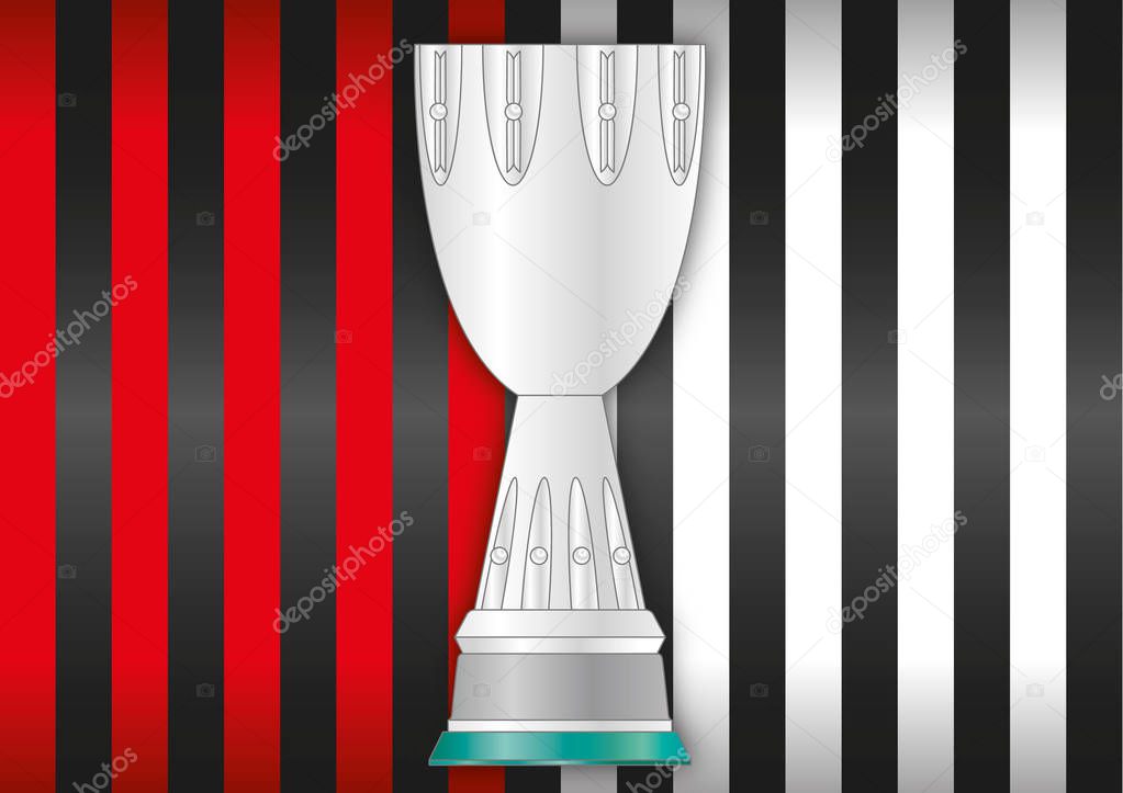 Milan VS Juventus, football teams flags and supercoppa silhouette, vector illustration
