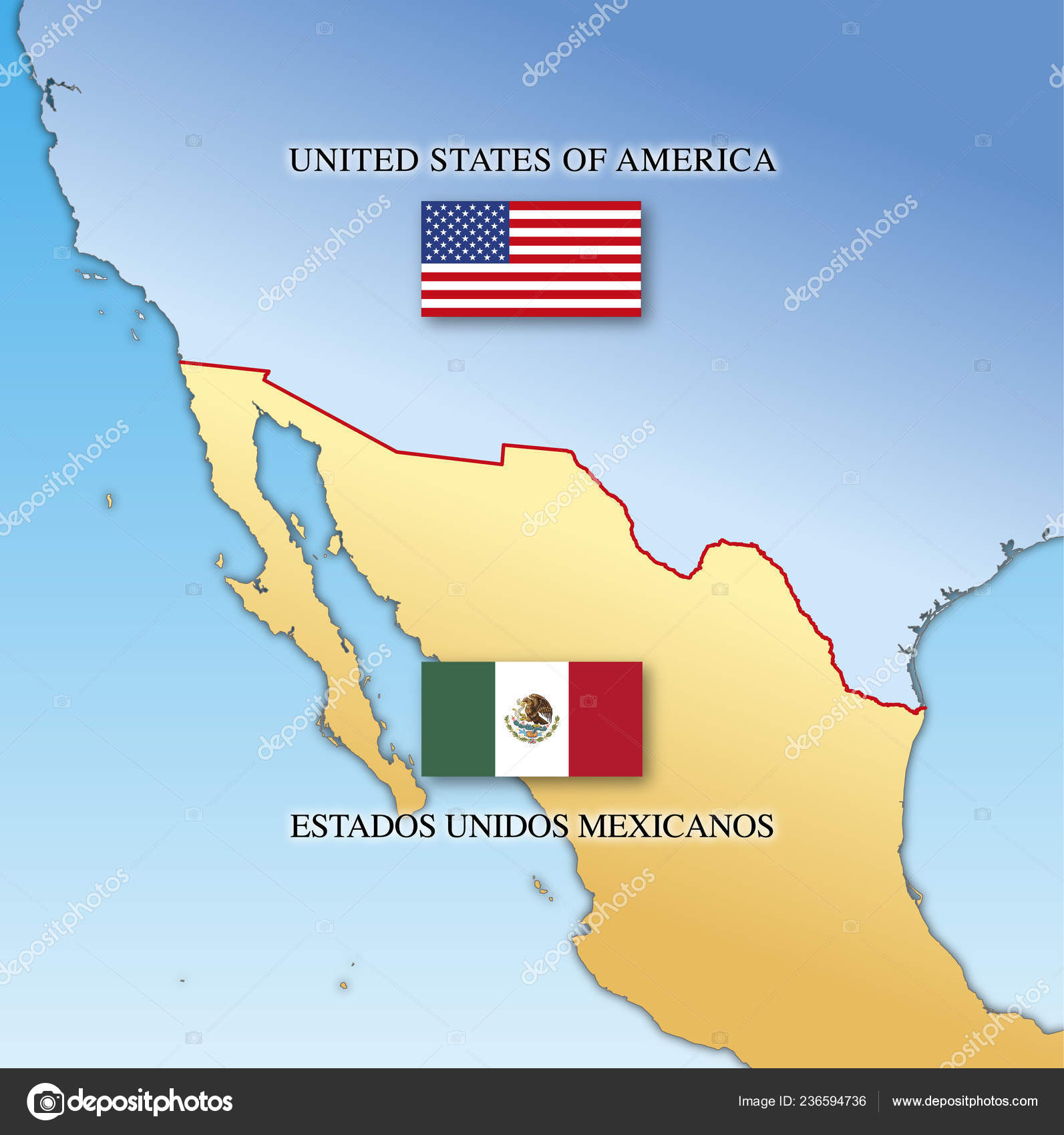 Depositphotos 236594736 Stock Illustration Usa Mexico Border Map National 