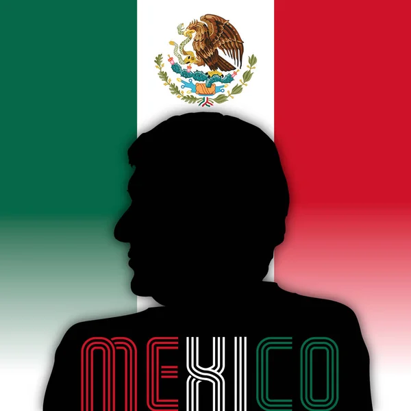 Andrs Manuel Lpez Obrador Prezydent Meksyku Portret Sylwetka Fladze Meksykański — Wektor stockowy