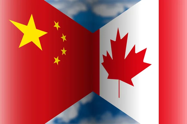 China Canadá Banderas Ilustración Vectorial Elaboración Gráfica Asuntos Internacionales — Vector de stock