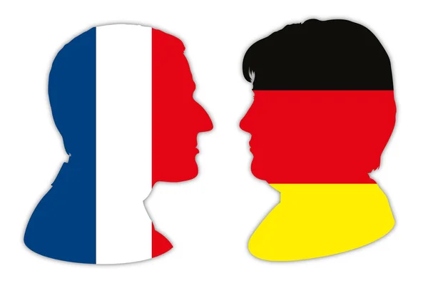 Silhouettes Portrait Merkel Macron Avec Drapeaux France Allemagne Illustration Vectorielle — Image vectorielle