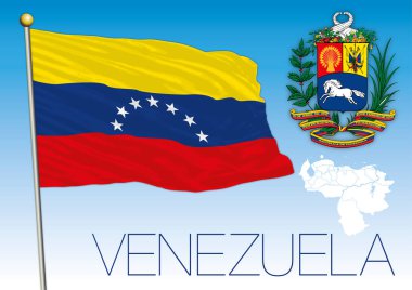 Venezuela bayrağı ile yedi yıldız, bayrak ve harita, illüstrasyon vektör