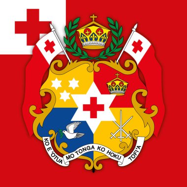 Tonga ülke armasının üzerinde ulusal bayrak, vektör çizim
