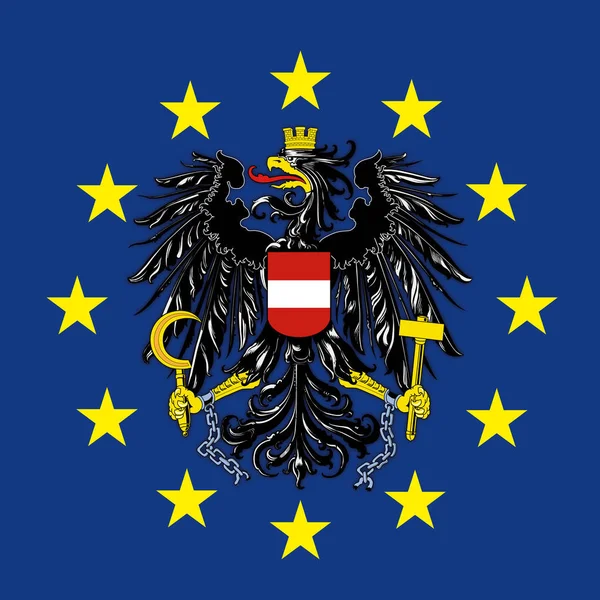 Österreich Wappen Auf Der Flagge Der Europäischen Union Vektorillustration — Stockvektor
