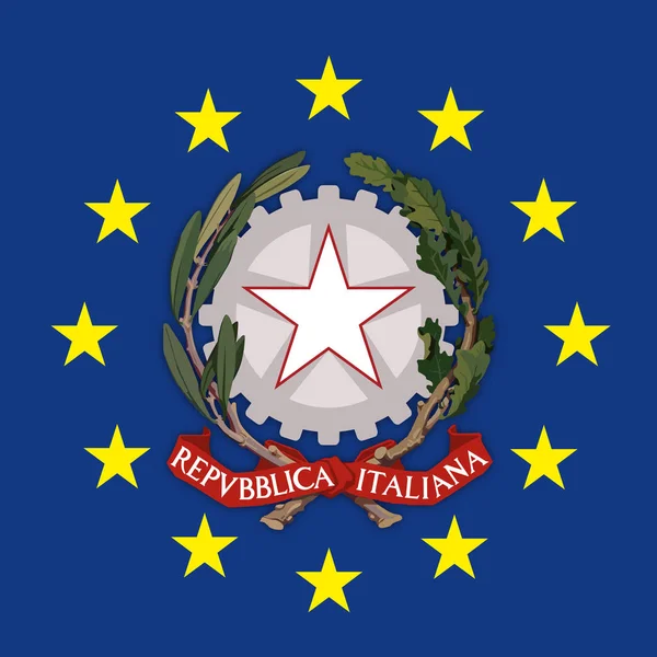 欧州連合の旗 ベクトル図をイタリアの紋章付き外衣 — ストックベクタ