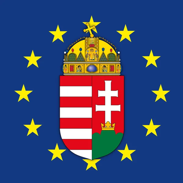 Hungría Escudo Armas Bandera Unión Europea Ilustración Vectorial — Vector de stock