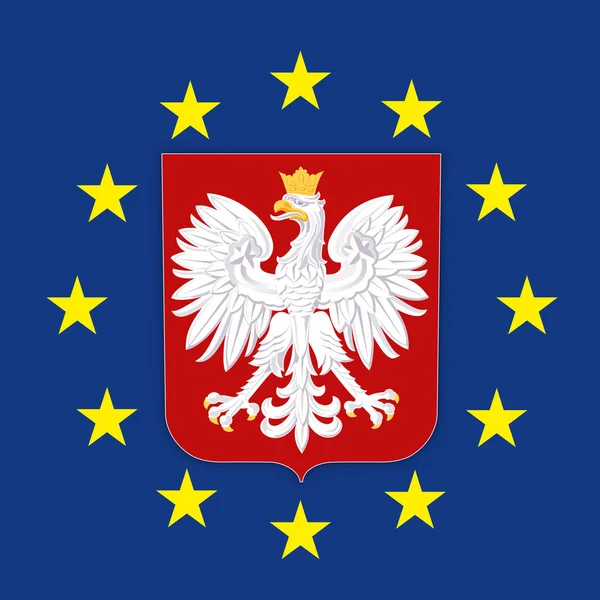 Wapenschild Van Polen Vlag Van Europese Unie Vectorillustratie — Stockvector