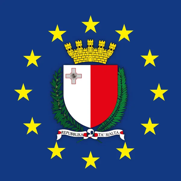 Malta Escudo Armas Bandera Unión Europea Ilustración Vectorial — Vector de stock