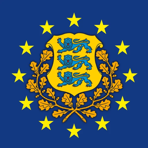 Estonia Stemma Sulla Bandiera Dell Unione Europea Illustrazione Vettoriale — Vettoriale Stock