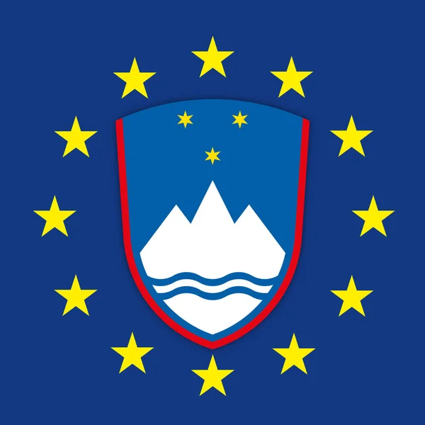 Slovenia Stemma Sulla Bandiera Dell Unione Europea Illustrazione Vettoriale — Vettoriale Stock