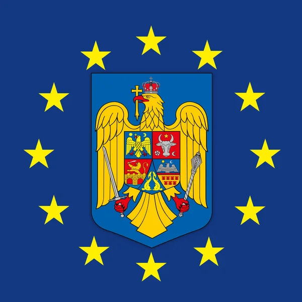 Stema României Steagul Uniunii Europene Ilustrație Vectorială — Vector de stoc