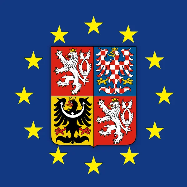 Armoiries République Tchèque Sur Drapeau Union Européenne Illustration Vectorielle — Image vectorielle