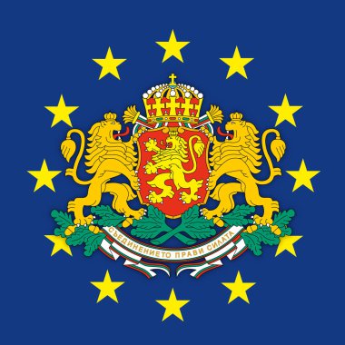 Bulgaristan arması Avrupa Birliği bayrağı, vektör çizim