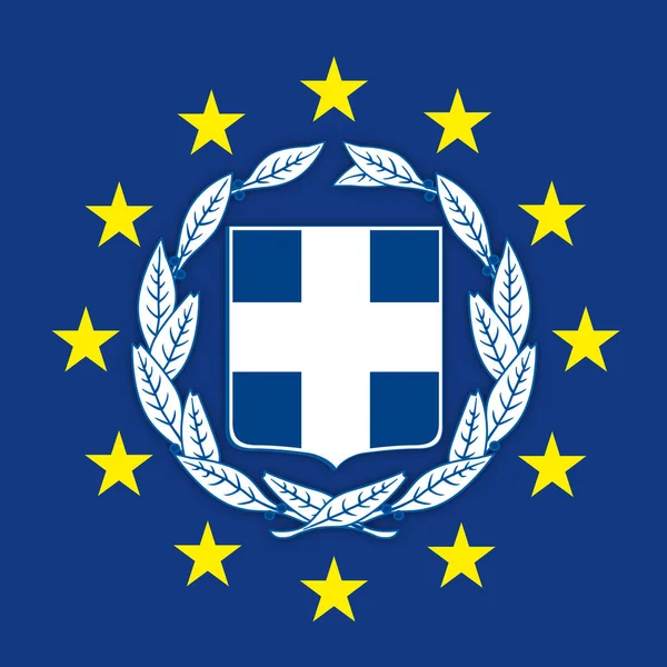 Grecia Stemma Sulla Bandiera Dell Unione Europea Illustrazione Vettoriale — Vettoriale Stock