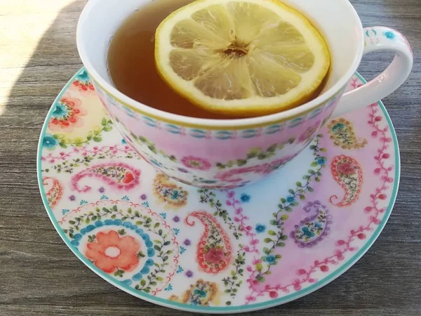 Cup Lemon Tea International Breakfast — Stock Photo, Image