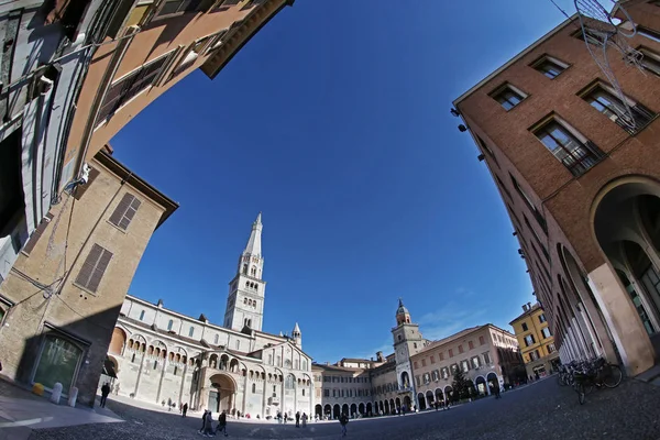 Modena Emilia Romagna Italy Piazza Grande Cathedral Ghirlandina Tower Unesco — Stock Photo, Image