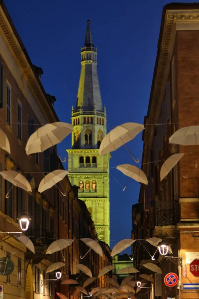 Modène Émilie Romagne Italie Tour Ghirlandina Aux Lumières Jaunes Site — Photo