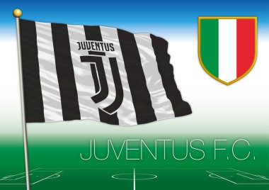 Juventus futbol takımı bayrağı ile kalkan, vektör Illustration, Italya