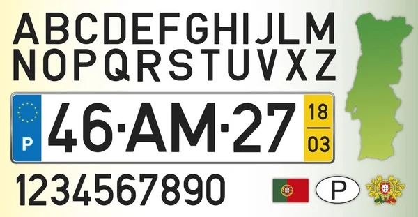Portugalia Numer Rejestracyjny Samochodu Litery Cyfry Symbole — Wektor stockowy