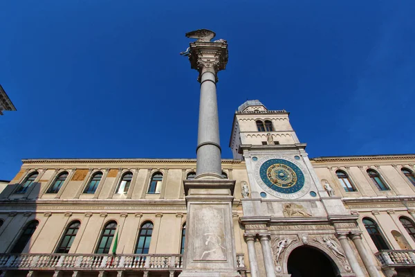 Padova Italy Historical Center Clock Tower Venetian Lion Column — Stock Photo, Image