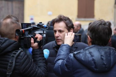 Modena, İtalya, 20 Şubat 2108 - Armando Siri, sabit vergi Lega Nord'ın politik ekonomi Müdürü