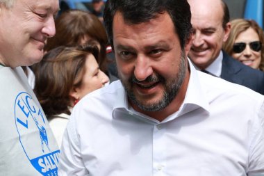 Modena - İtalya, 3 Mayıs 2019: Matteo Salvini, kamu siyaset konferansı Lega partisi