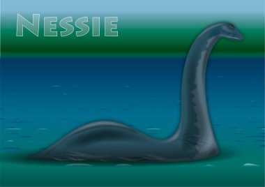 Nessie, Lock Ness gölünün canavarı, vektör illüstrasyon, İskoçya