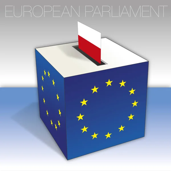 Polonia Urna Electoral Elecciones Parlamento Europeo Bandera Símbolos Nacionales Ilustración — Archivo Imágenes Vectoriales
