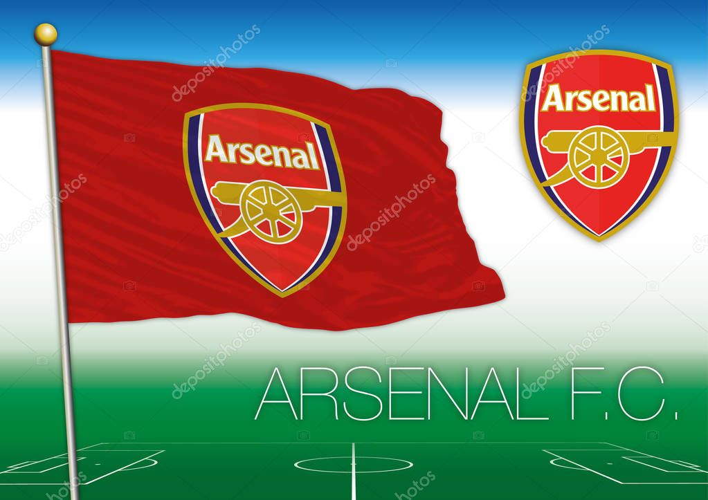 Arsenal FC flag and symbol, british football team, vector illustration