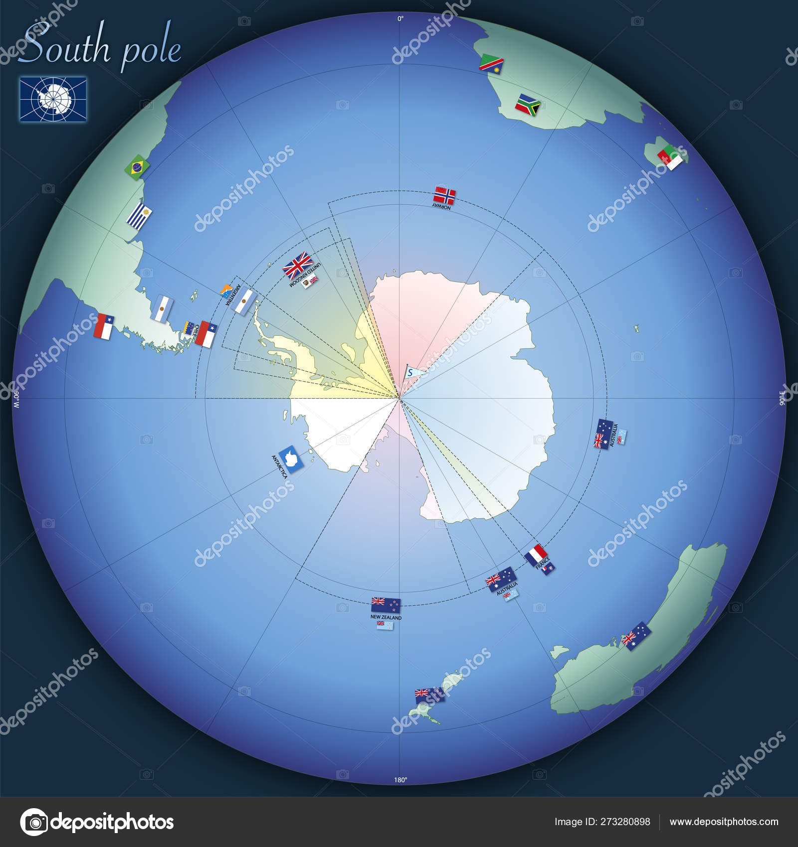 ベクトルイラストを持つ南極グローバルマップ ストックベクター