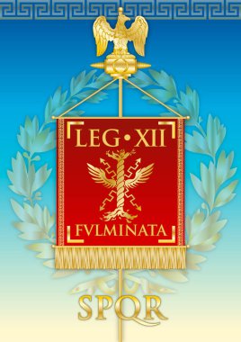 Legio XII Fulminata, ancient teaches banner legion of the Roman empire, vector illustration clipart