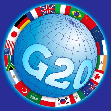 Bayraklı G20 küresel zirve sembolü, vektör illüstrasyonu