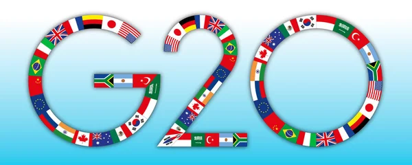 Sanayileşmiş Ülkelerin G20 Küresel Zirvesi Bayraklı Küresel Sembol Vektör Illüstrasyon — Stok Vektör