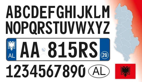 Albania Numer Rejestracyjny Samochodu Litery Cyfry Symbole — Wektor stockowy