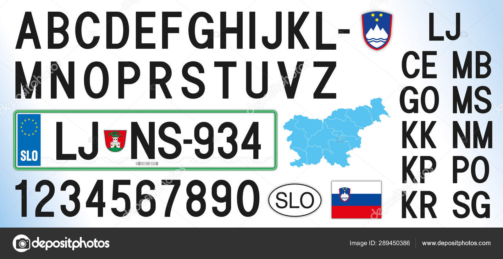 Slovenia Car License Plate Letters Numbers Symbols Vector Illustration European Stock Vector Image By C Frizio 289450386
