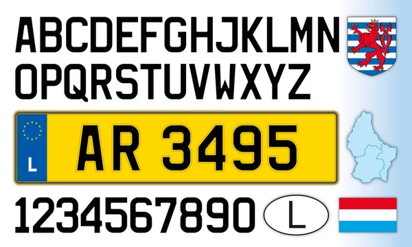 Luksemburg Numer Rejestracyjny Samochodu Litery Cyfry Symbole Ilustracja Wektorowa Unia — Wektor stockowy