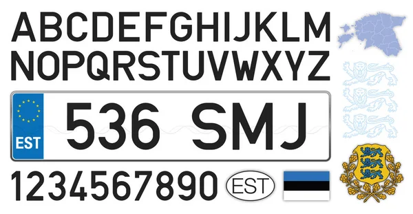 Estonia Car License Plate Letters Numbers Symbols Vector Illustration European — Stock Vector