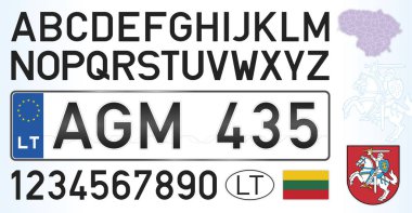 Lithuania car license plate, letters, numbers and symbols, vector illustration, European Union clipart