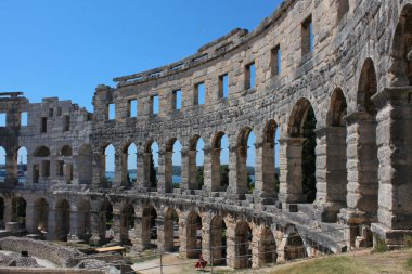 Pula, amfitiyatro, antik Roma kenti, Istria, Hırvatistan, turistik yer