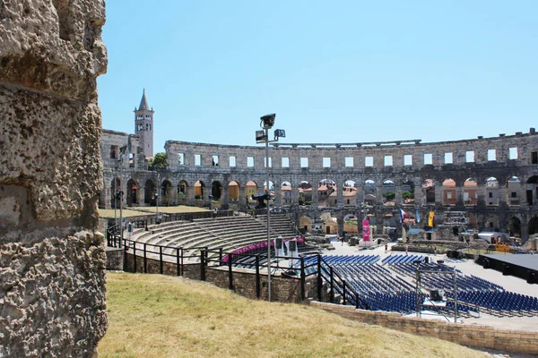 Pula Amfiteátr Starověké Římské Město Istria Chorvatsko Turistické Místo — Stock fotografie