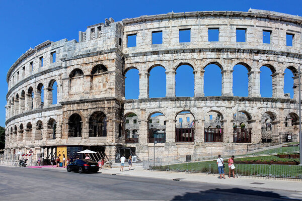 Pula, amphitheater, ancient Roman city, Istria, Croatia, touristic place