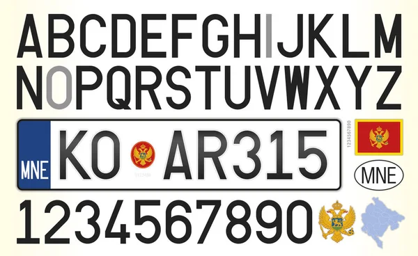 Автомобильный Номер Черногории Буквы Цифры Символы Европа — стоковый вектор