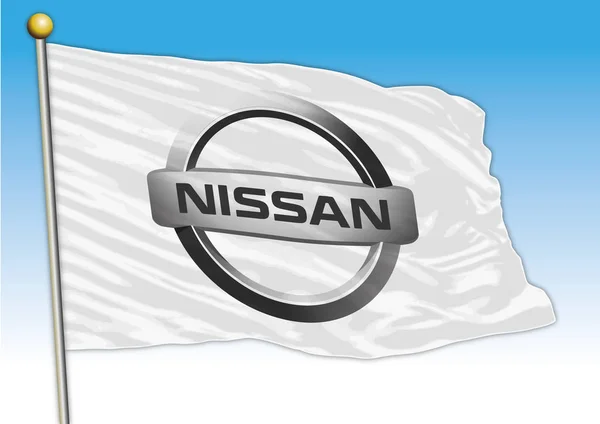 Grup Industri Mobil Nissan Bendera Dengan Logo Ilustrasi - Stok Vektor