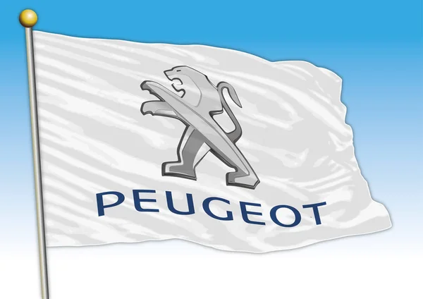 Peugeot Grupo Industrial Automóviles Bandera Con Logo Ilustración — Archivo Imágenes Vectoriales